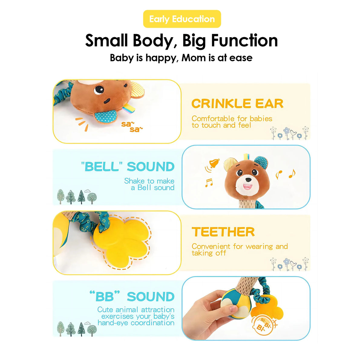 1pcs 0-12M Newborn Baby Dental Gum Hand Grip Soothing Toy Can Bite Practice Grasping Parent Baby Interactive Puzzle Rattle Toy