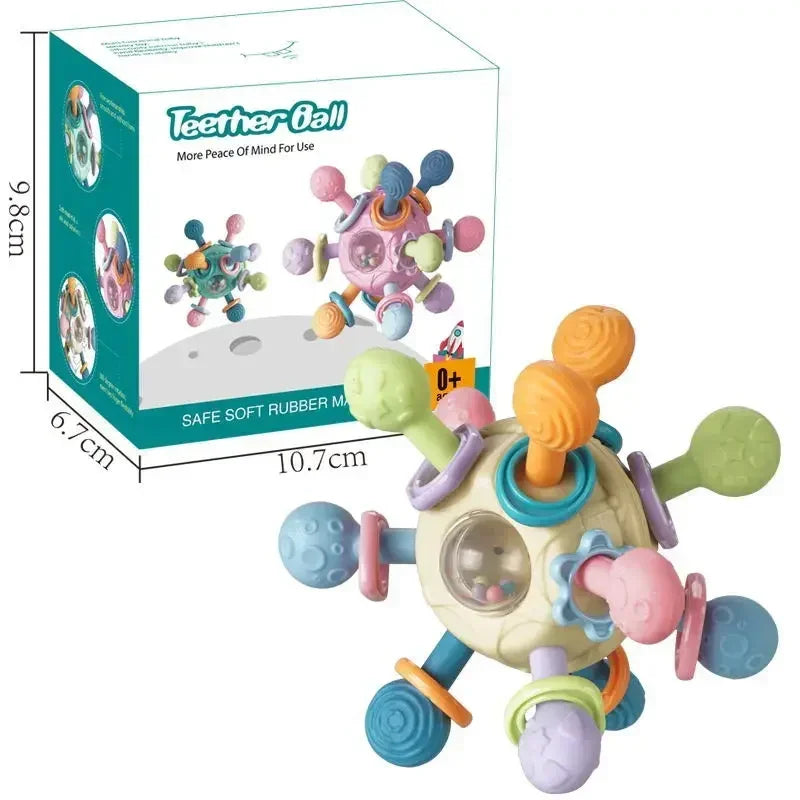 Baby Toys 0 12 Months Rotating Rattle Ball Grasping Activity Baby Development Toy Silicone Teether Baby Sensory Toys for Babies