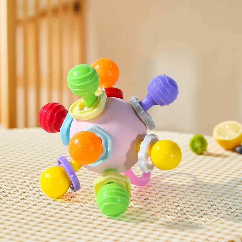 Baby Toys 0 12 Months Rotating Rattle Ball Grasping Activity Baby Development Toy Silicone Teether Baby Sensory Toys for Babies