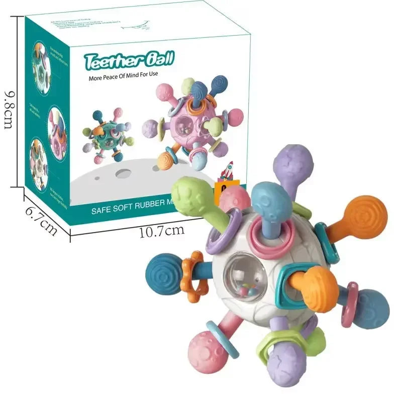 Baby Toys 0 12 Months Rotating Rattle Ball Grasping Activity Baby Development Toy Silicone Teether Baby Sensory Toys for Babies