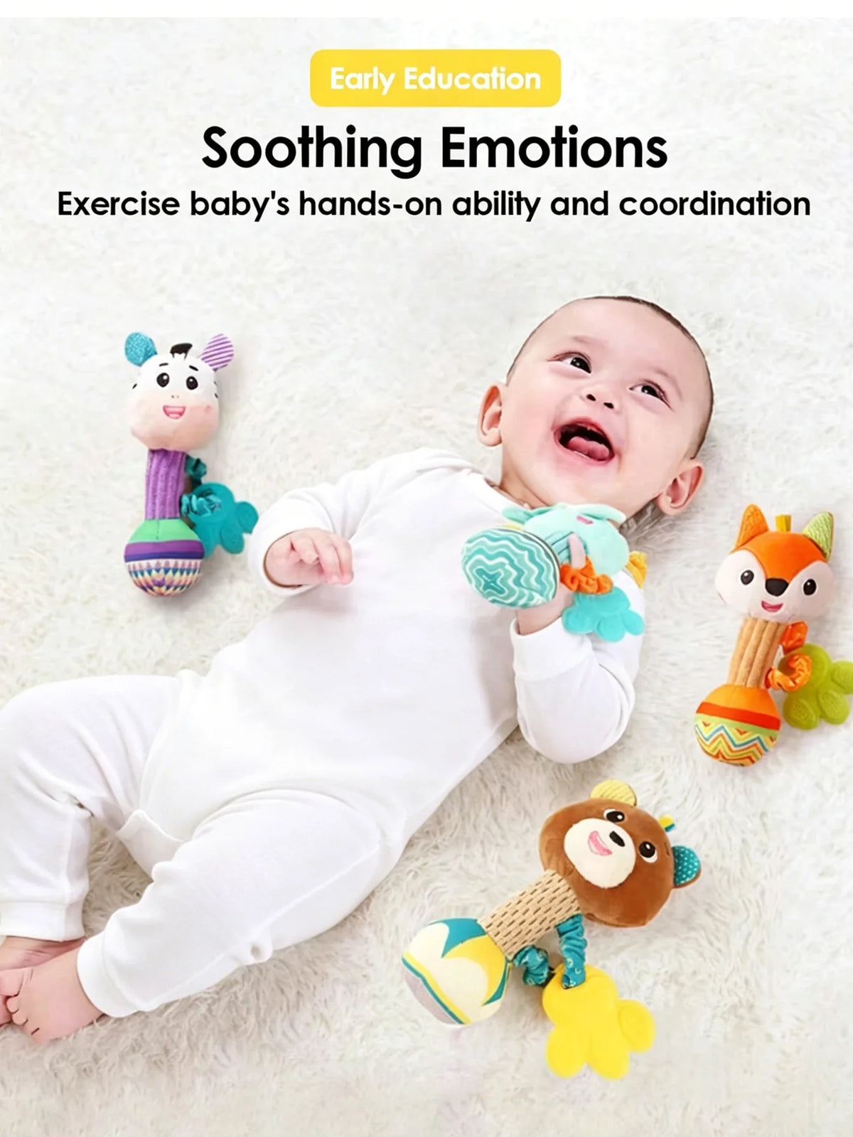 1pcs 0-12M Newborn Baby Dental Gum Hand Grip Soothing Toy Can Bite Practice Grasping Parent Baby Interactive Puzzle Rattle Toy